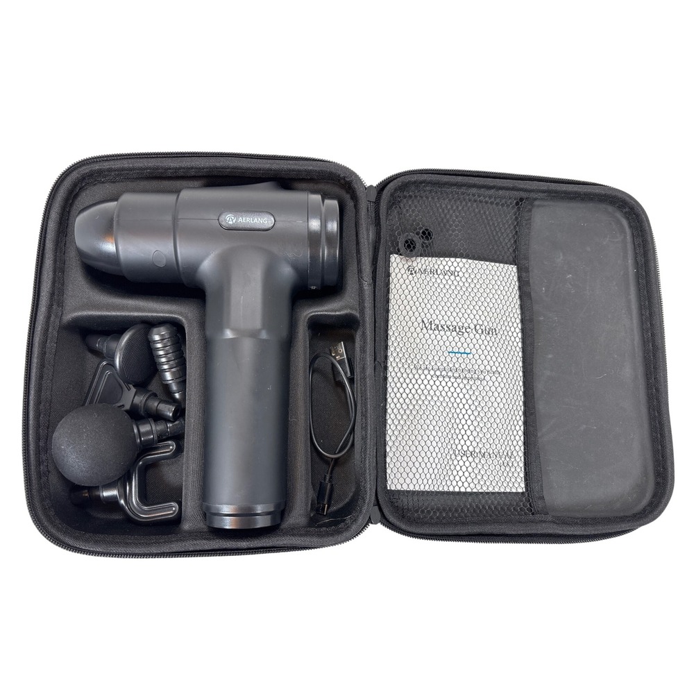 Aerlang Deep Tissue Massage Gun Percussion Massager Black Set 5 Attachments Case